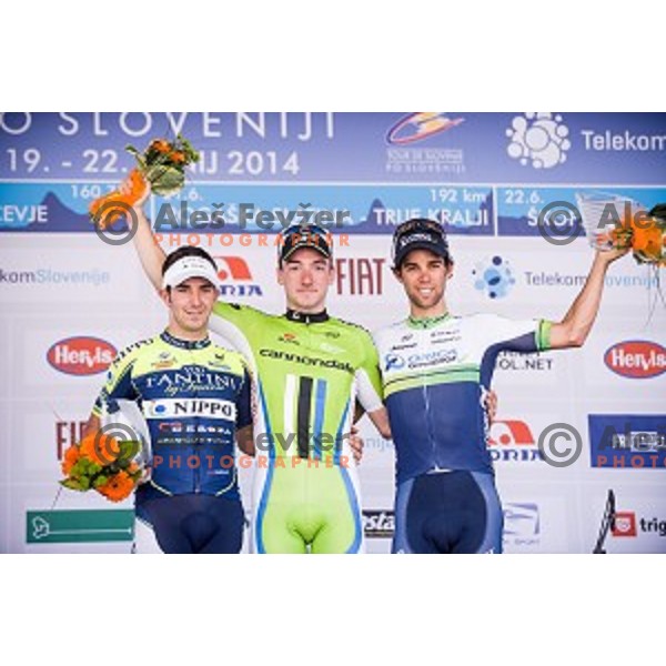 Eduard Grosu, Elia Viviani, Michael Matthews at finish of stage 4 of Tour de Slovenie, Novo Mesto, Slovenia, 22.06.2014