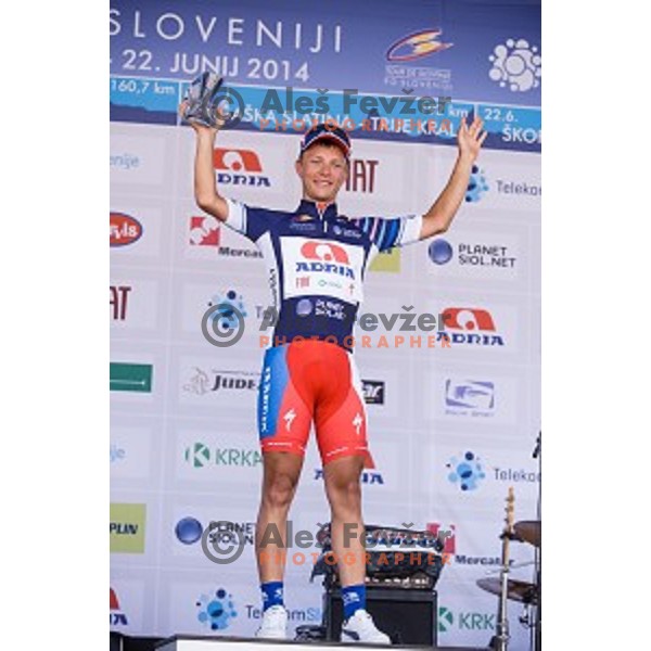 Klemen Stimulak at finish of stage 4 of Tour de Slovenie, Novo Mesto, Slovenia, 22.06.2014