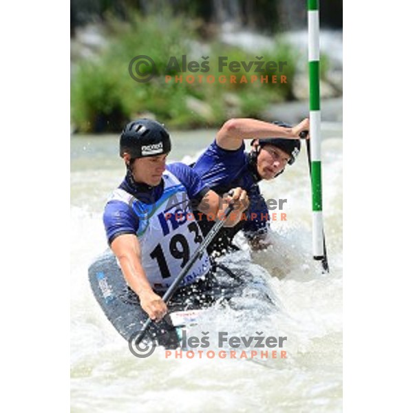  in action during Final of 2014 ICF Canoe Slalom World Cup Race in Tacen, Slovenia on June 15, 2014