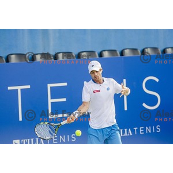 Blaz Kavcic of Slovenia in action during first round of Tilia Slovenia Open-ATP Challenger Tour, played in SRC Marina, Portoroz, Slovenia, on July 8, 2014