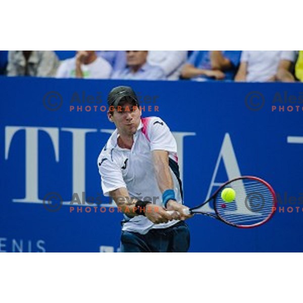 Janez Semrajc of Slovenia in action during first round of Tilia Slovenia Open-ATP Challenger Tour, played in SRC Marina, Portoroz, Slovenia, on July 8, 2014