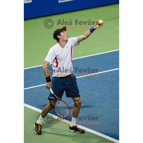 Janez Semrajc of Slovenia in action during first round of Tilia Slovenia Open-ATP Challenger Tour, played in SRC Marina, Portoroz, Slovenia, on July 8, 2014