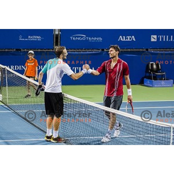 Tom Kocevar Desman (L) and Tomislav Ternar (R) of Slovenia in action during first round of Tilia Slovenia Open-ATP Challenger Tour, played in SRC Marina, Portoroz, Slovenia, on July 8, 2014