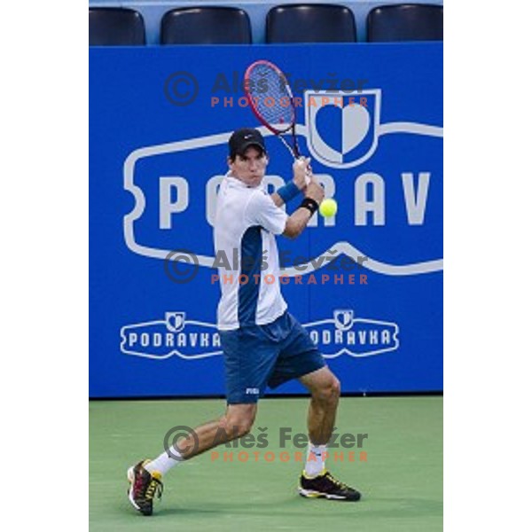 Janez Semrajc of Slovenia in action during first round of Tilia Slovenia Open-ATP Challenger Tour, played in SRC Marina, Portoroz, Slovenia, on July 8, 2014