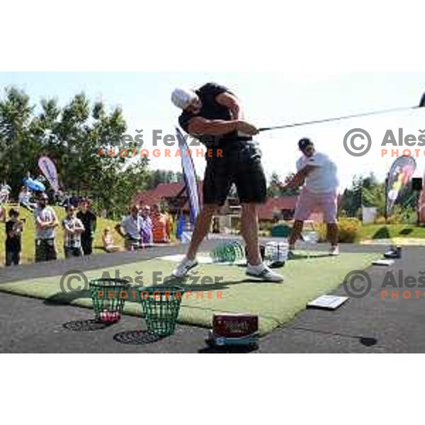 Joe Miller of England, winner of Long Driver European Tour event with 395 yards long tee shot at Arboretum golf Course, Rudnik pri Radomljah, Slovenia on July 5, 2014