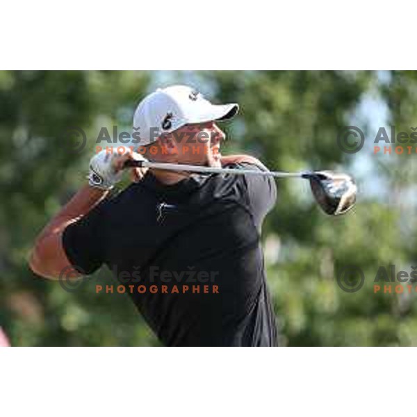 Joe Miller of England, winner of Long Driver European Tour event with 395 yards long tee shot at Arboretum golf Course, Rudnik pri Radomljah, Slovenia on July 5, 2014