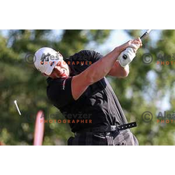 Joe Miller of England, winner of Long Driver European Tour event with 395 yards long tee shot at Arboretum golf Course, Rudnik pri Radomljah, Slovenia on July 5, 2014