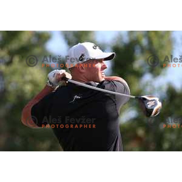 Joe Miller of England, winner of Long Driver European Tour event with 395 yards long tee shot at Arboretum golf Course, Rudnik pri Radomljah, Slovenia on July 5, 2014
