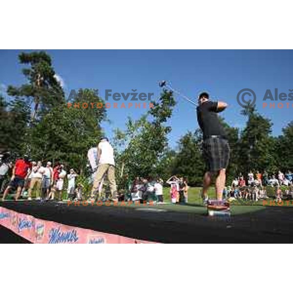 Joe Miller of England, winner of Long Driver European Tour event with 395 yards long tee shot at Arboretum golf Course, Rudnik pri Radomljah, Slovenia on July 5, 2014