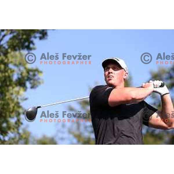 Joe Miller of England, winner of Long Driver European Tour event with 395 yards long tee shot at Arboretum golf Course, Rudnik pri Radomljah, Slovenia on July 5, 2014