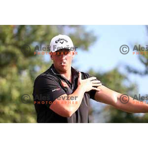 Joe Miller of England, winner of Long Driver European Tour event with 395 yards long tee shot at Arboretum golf Course, Rudnik pri Radomljah, Slovenia on July 5, 2014