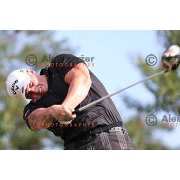 Joe Miller of England, winner of Long Driver European Tour event with 395 yards long tee shot at Arboretum golf Course, Rudnik pri Radomljah, Slovenia on July 5, 2014