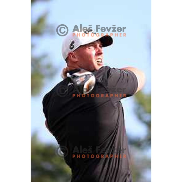 Joe Miller of England, winner of Long Driver European Tour event with 395 yards long tee shot at Arboretum golf Course, Rudnik pri Radomljah, Slovenia on July 5, 2014