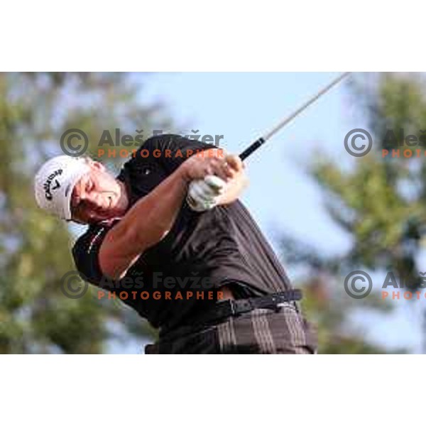 Joe Miller of England, winner of Long Driver European Tour event with 395 yards long tee shot at Arboretum golf Course, Rudnik pri Radomljah, Slovenia on July 5, 2014