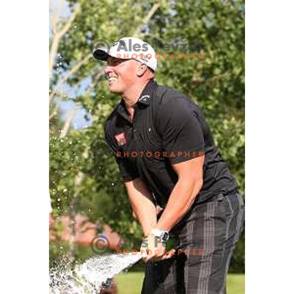 Joe Miller of England, winner of Long Driver European Tour event with 395 yards long tee shot at Arboretum golf Course, Rudnik pri Radomljah, Slovenia on July 5, 2014