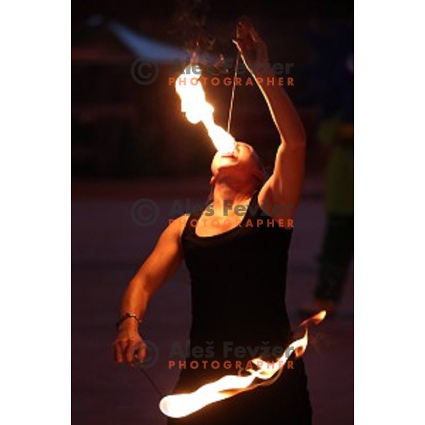 Katja Kobentar performs at presentation of Stanley Cup to slovenian fans in Podmezakla Hall, Jesenice on July 13, 2014
