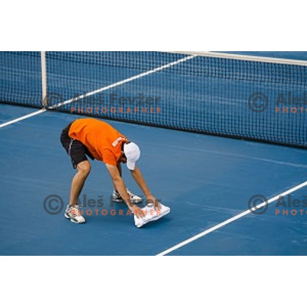 Preparations before final match of Tilia Slovenia Open-ATP Challenger Tour, played in SRC Marina, Portoroz, Slovenia, on July 13, 2014