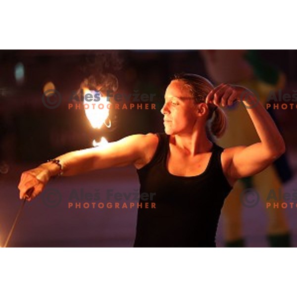 Katja Kobentar performs at presentation of Stanley Cup to slovenian fans in Podmezakla Hall, Jesenice on July 13, 2014
