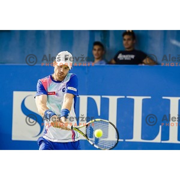 Blaz Kavcic of Slovenia in action during final match of Tilia Slovenia Open-ATP Challenger Tour, played in SRC Marina, Portoroz, Slovenia, on July 13, 2014