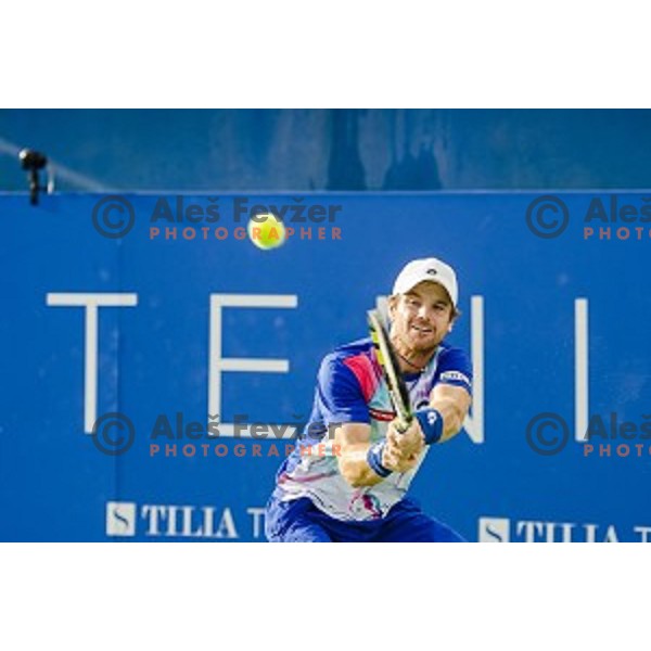 Blaz Kavcic of Slovenia in action during final match of Tilia Slovenia Open-ATP Challenger Tour, played in SRC Marina, Portoroz, Slovenia, on July 13, 2014