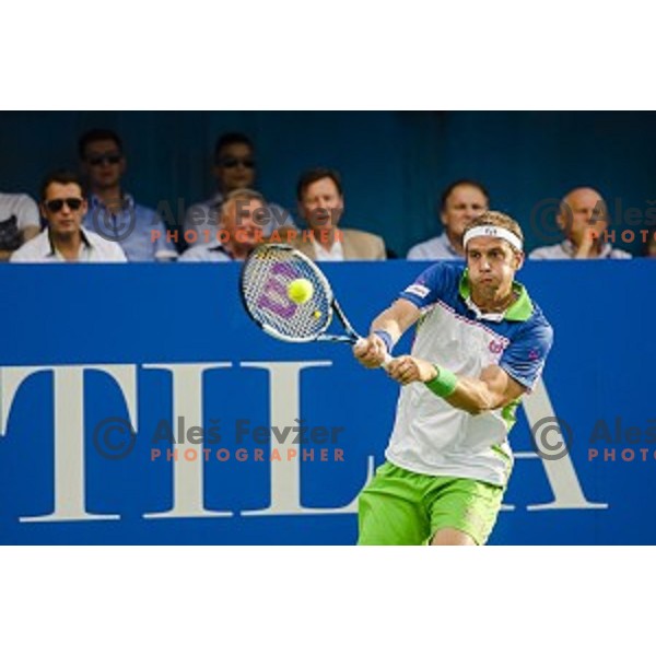 Gilles Muller of Luxembourg in action during final match of Tilia Slovenia Open-ATP Challenger Tour, played in SRC Marina, Portoroz, Slovenia, on July 13, 2014