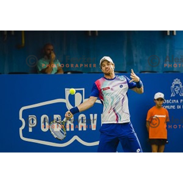 Blaz Kavcic of Slovenia in action during final match of Tilia Slovenia Open-ATP Challenger Tour, played in SRC Marina, Portoroz, Slovenia, on July 13, 2014