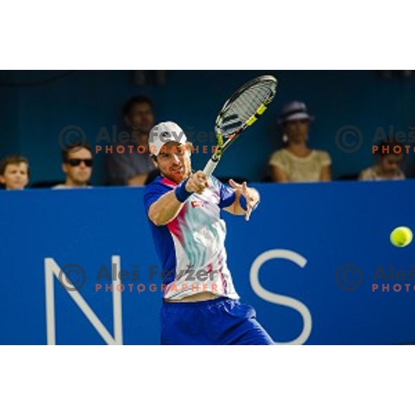 Blaz Kavcic of Slovenia in action during final match of Tilia Slovenia Open-ATP Challenger Tour, played in SRC Marina, Portoroz, Slovenia, on July 13, 2014