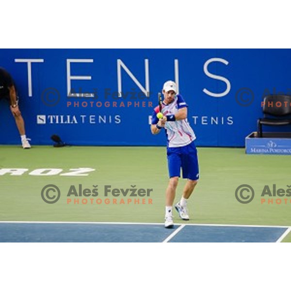 Blaz Kavcic of Slovenia in action during final match of Tilia Slovenia Open-ATP Challenger Tour, played in SRC Marina, Portoroz, Slovenia, on July 13, 2014