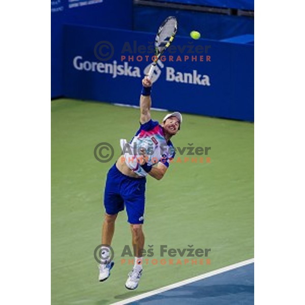 Blaz Kavcic of Slovenia in action during final match of Tilia Slovenia Open-ATP Challenger Tour, played in SRC Marina, Portoroz, Slovenia, on July 13, 2014