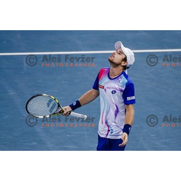 Blaz Kavcic of Slovenia in action during final match of Tilia Slovenia Open-ATP Challenger Tour, played in SRC Marina, Portoroz, Slovenia, on July 13, 2014