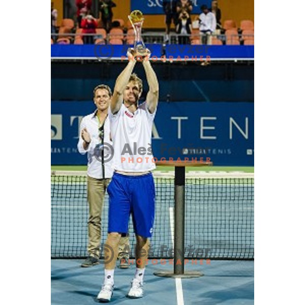 Blaz Kavcic of Slovenia, winner of Tilia Slovenia Open-ATP Challenger Tour, played in SRC Marina, Portoroz, Slovenia, on July 13, 2014