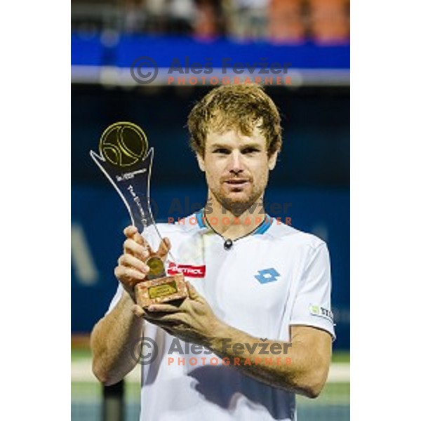 Blaz Kavcic of Slovenia, winner of Tilia Slovenia Open-ATP Challenger Tour, played in SRC Marina, Portoroz, Slovenia, on July 13, 2014