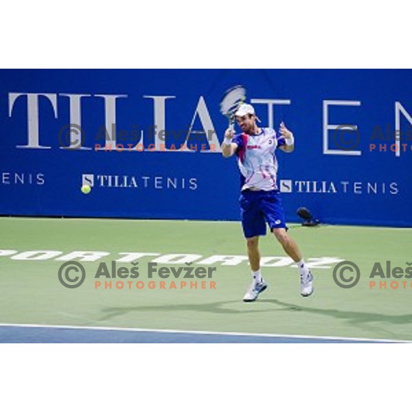 Blaz Kavcic of Slovenia in action during final match of Tilia Slovenia Open-ATP Challenger Tour, played in SRC Marina, Portoroz, Slovenia, on July 13, 2014