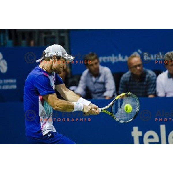Blaz Kavcic of Slovenia in action during final match of Tilia Slovenia Open-ATP Challenger Tour, played in SRC Marina, Portoroz, Slovenia, on July 13, 2014
