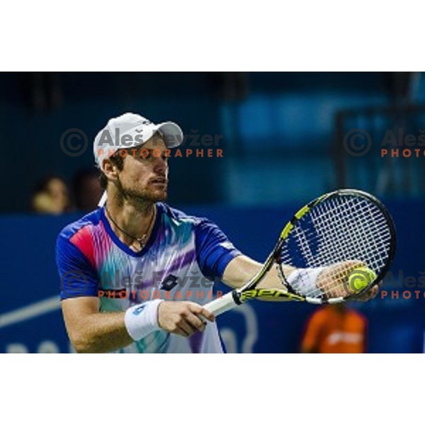 Blaz Kavcic of Slovenia in action during final match of Tilia Slovenia Open-ATP Challenger Tour, played in SRC Marina, Portoroz, Slovenia, on July 13, 2014