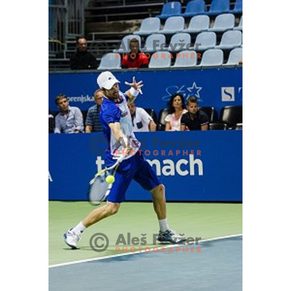 Blaz Kavcic of Slovenia in action during final match of Tilia Slovenia Open-ATP Challenger Tour, played in SRC Marina, Portoroz, Slovenia, on July 13, 2014