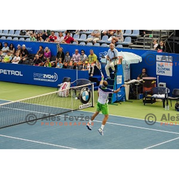 Gilles Muller of Luxembourg in action during final match of Tilia Slovenia Open-ATP Challenger Tour, played in SRC Marina, Portoroz, Slovenia, on July 13, 2014