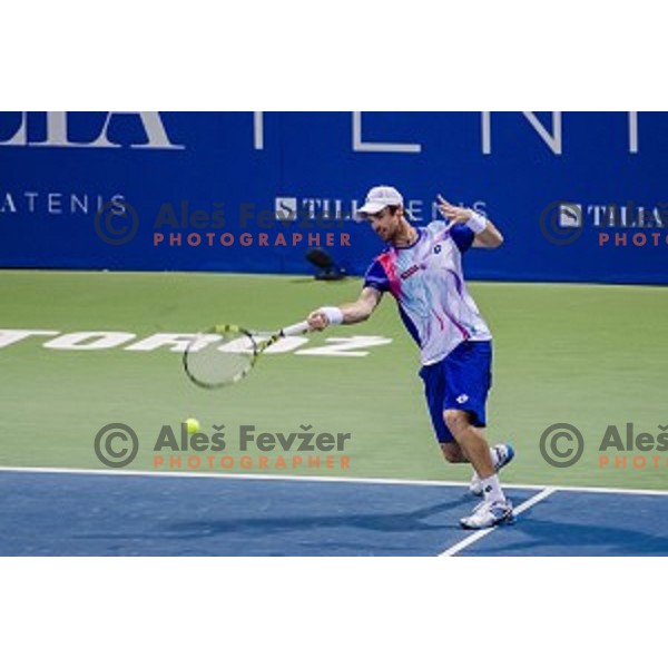 Blaz Kavcic of Slovenia in action during final match of Tilia Slovenia Open-ATP Challenger Tour, played in SRC Marina, Portoroz, Slovenia, on July 13, 2014