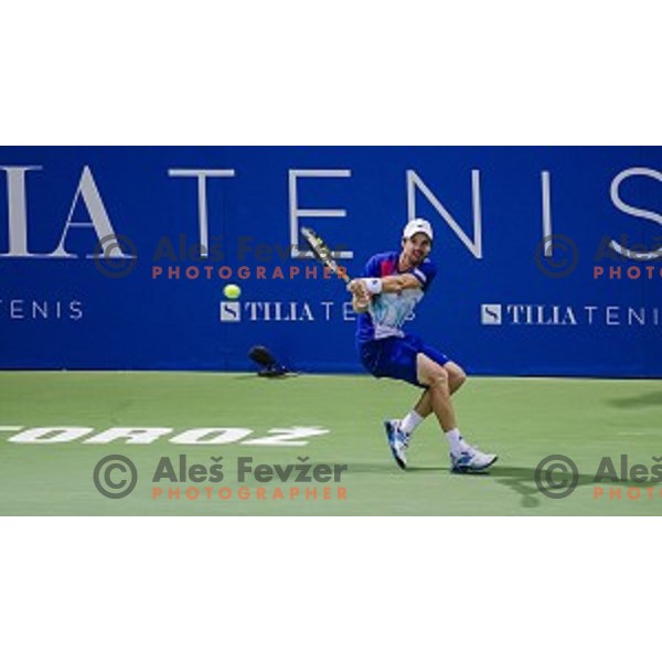 Blaz Kavcic of Slovenia in action during final match of Tilia Slovenia Open-ATP Challenger Tour, played in SRC Marina, Portoroz, Slovenia, on July 13, 2014