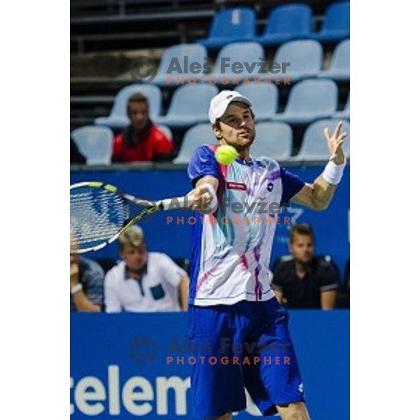 Blaz Kavcic of Slovenia in action during final match of Tilia Slovenia Open-ATP Challenger Tour, played in SRC Marina, Portoroz, Slovenia, on July 13, 2014