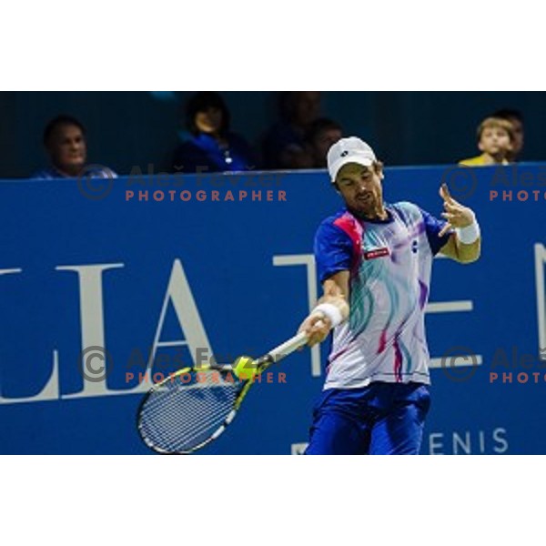 Blaz Kavcic of Slovenia in action during final match of Tilia Slovenia Open-ATP Challenger Tour, played in SRC Marina, Portoroz, Slovenia, on July 13, 2014
