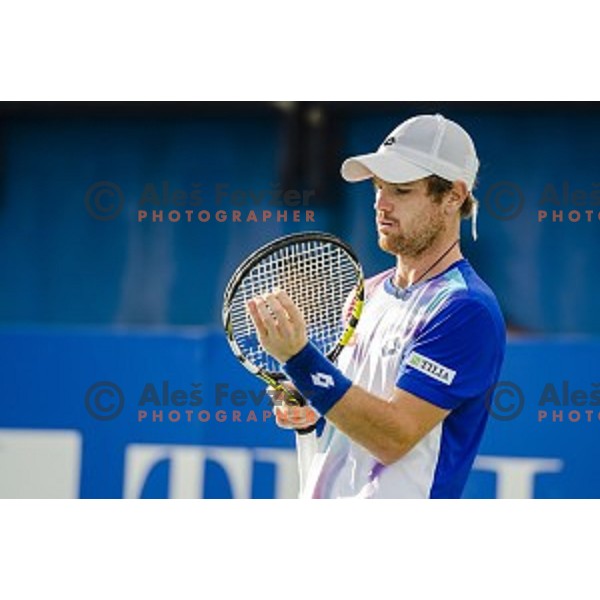 Blaz Kavcic of Slovenia in action during final match of Tilia Slovenia Open-ATP Challenger Tour, played in SRC Marina, Portoroz, Slovenia, on July 13, 2014