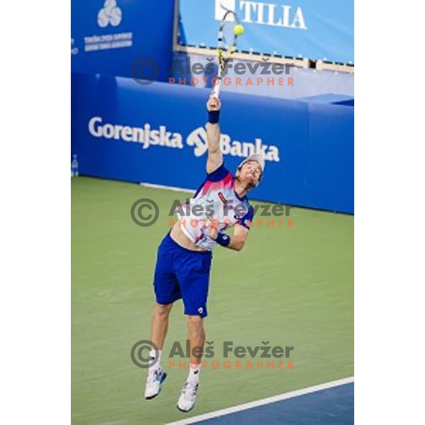 Blaz Kavcic of Slovenia in action during final match of Tilia Slovenia Open-ATP Challenger Tour, played in SRC Marina, Portoroz, Slovenia, on July 13, 2014