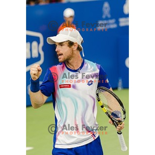 Blaz Kavcic of Slovenia in action during final match of Tilia Slovenia Open-ATP Challenger Tour, played in SRC Marina, Portoroz, Slovenia, on July 13, 2014