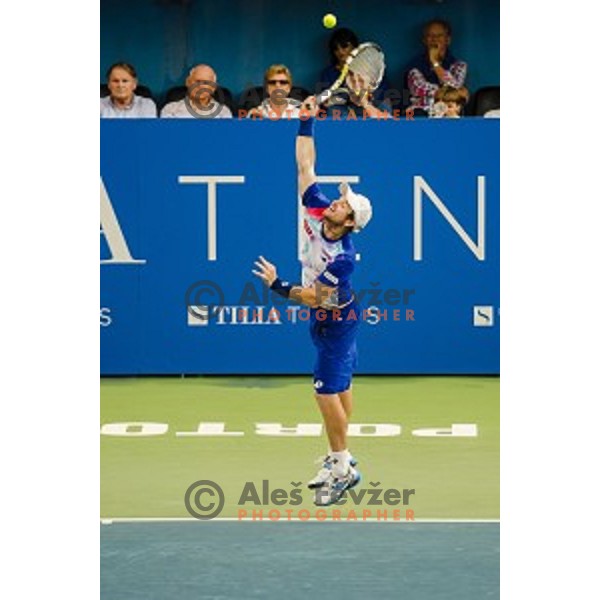 Blaz Kavcic of Slovenia in action during final match of Tilia Slovenia Open-ATP Challenger Tour, played in SRC Marina, Portoroz, Slovenia, on July 13, 2014