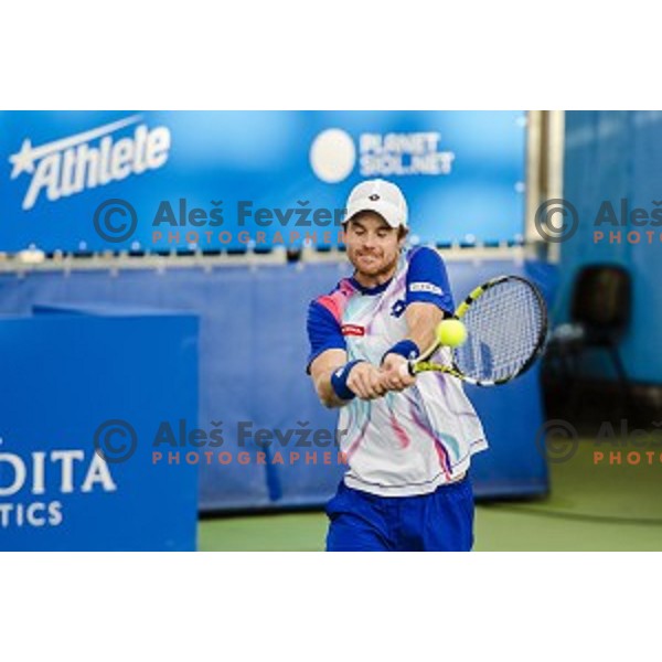Blaz Kavcic of Slovenia in action during final match of Tilia Slovenia Open-ATP Challenger Tour, played in SRC Marina, Portoroz, Slovenia, on July 13, 2014