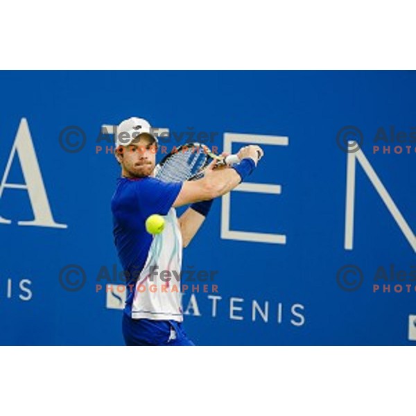 Blaz Kavcic of Slovenia in action during final match of Tilia Slovenia Open-ATP Challenger Tour, played in SRC Marina, Portoroz, Slovenia, on July 13, 2014