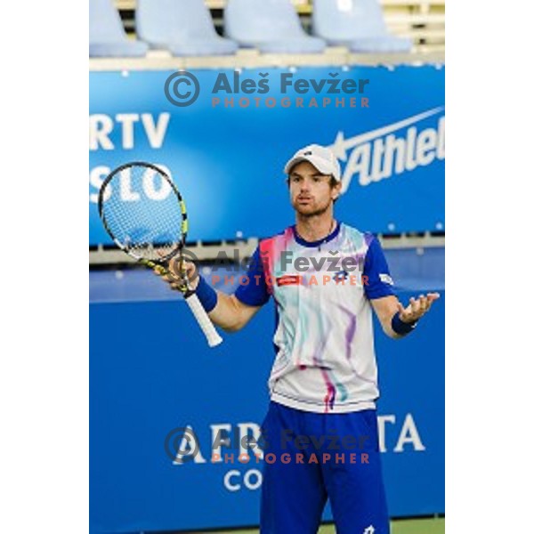 Blaz Kavcic of Slovenia in action during final match of Tilia Slovenia Open-ATP Challenger Tour, played in SRC Marina, Portoroz, Slovenia, on July 13, 2014