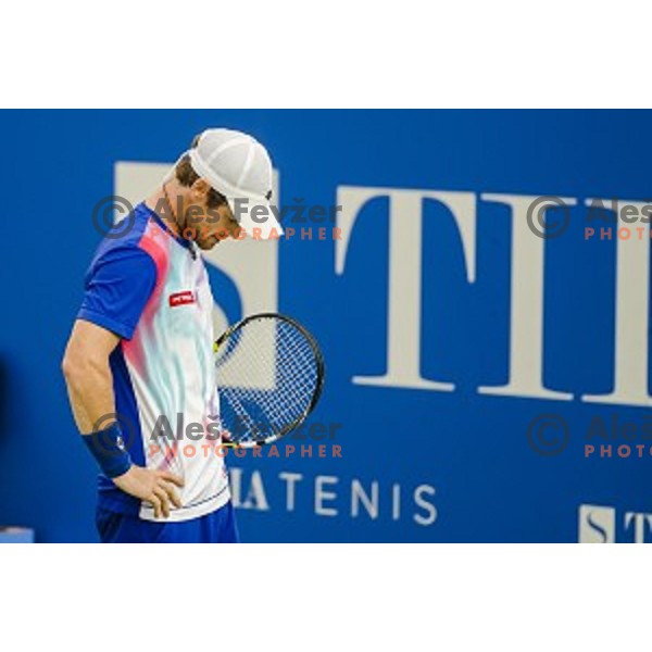 Blaz Kavcic of Slovenia in action during final match of Tilia Slovenia Open-ATP Challenger Tour, played in SRC Marina, Portoroz, Slovenia, on July 13, 2014