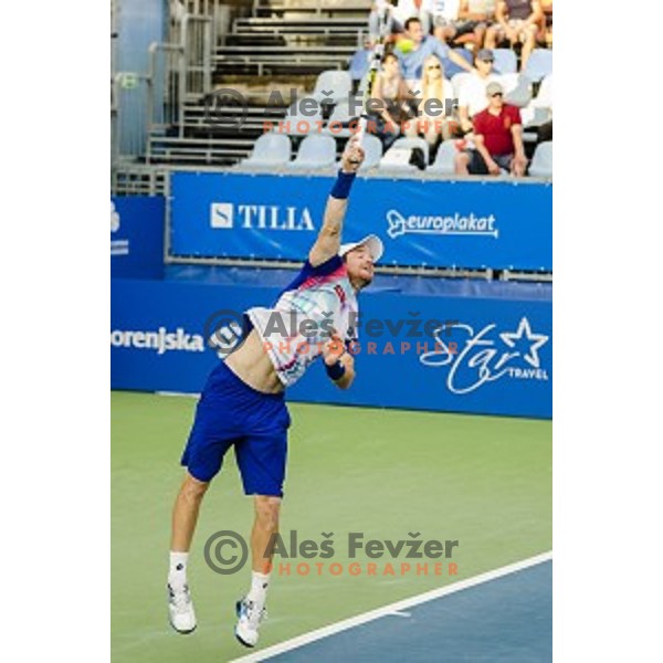 Blaz Kavcic of Slovenia in action during final match of Tilia Slovenia Open-ATP Challenger Tour, played in SRC Marina, Portoroz, Slovenia, on July 13, 2014